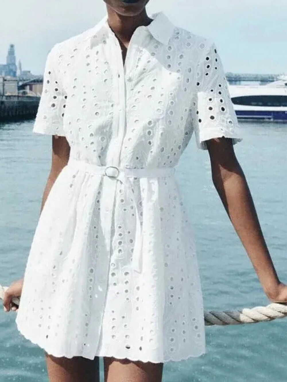 Zara White Eyelet Shirt Mini Dress